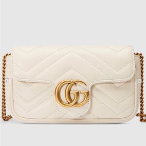 Gucci GG Marmont Leather Super Mini Bag - White Chevron Leather - Like New